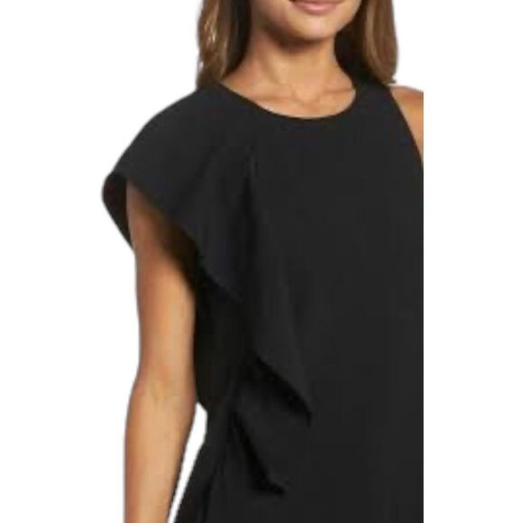 Chelsea28 Black One Shoulder Draped Ruffle Shift Dress Little Black Dress Size 4 - Picture 3 of 6